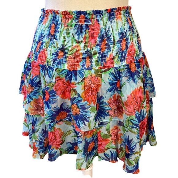 MILLY Wyatt Painted Dahlia Print Smocked Elastic Waist Tiered Lined Skirt S NWOT - Picture 6 of 9